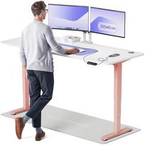 Kompiuterio stalas reguliuojamo aukščio Desktronic HomePro, 200 cm x 80 cm, 63 - 128 cm, balta sp./rožinė sp.