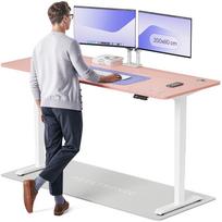 Kompiuterio stalas reguliuojamo aukščio Desktronic HomePro, 200 cm x 80 cm, 63 - 128 cm, balta sp./rožinė sp.