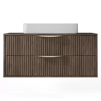 Spintelė po ant stalviršio montuojamu praustuvu „Avila 2.0“, 100 cm, su grioveliais, auksinės rankenos, „Villa“ riešutmedžio spalvos