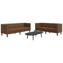 Chesterfield sofų komplektas, 2 dalių, rudas, dirbtinė oda