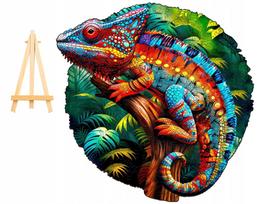 DIDELĖS MEDINĖS DĖLIONĖS 300 DETALIŲ MEDINĖJE DĖŽUTĖJE SPALVINGAS CHAMELEONAS