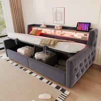 Polsteruota lova su hidrauliniu, LED, 90x200 cm, 1 vnt
