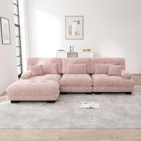 Didelė L formos modulinė kampinė sofa su pakoju šenilė rožinė 1 vnt