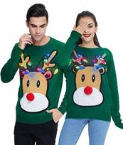 Megztinis unisex Saitdress Kalėdos, LED-elnias, žalias
