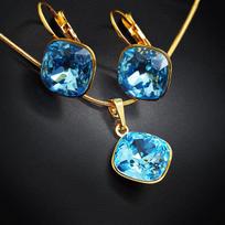 Komplektas "Akinantis spindesys IV (Aqua G)" su Swarovski kristalais