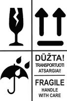 Informacinis lipdukas siunčiamų prekių pakuotės ženklinimui DŪŽTA/FRAGILE, SAUGOTI NUO DRĖGMĖS, NEVARTYTI, 100x150mm, 50 vnt.