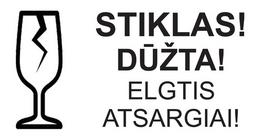 Informacinis lipdukas siunčiamų prekių pakuotės ženklinimui STIKLAS! DŪŽTA!, 100x51mm, 100 vnt.