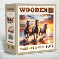 Medinė dėlionė, Laukiniai arkliai paplūdimyje, woodencity, NB 0804-XL, Wooden puzzles