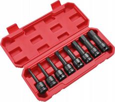 Nuo smūgių Hex imbusiniai antgaliai 1/2" 5-19mm, 8 vnt. rinkinys