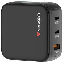 Verbatim Mini GaN mains charger 65W 2xUSB-C PD/1x USB-A QC EU/UK/USA adapter juodos spalvos 30238