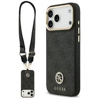 Guess 4G Srtass Logo & Big Strap Metal Buttons MagSafe dėklas skirtas Apple iPhone 17 Pro Max juodos spalvos