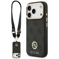 Guess 4G Strass Logo & Big Strap Metal Buttons MagSafe dėklas skirtas Apple iPhone 17 Pro juodos spalvos