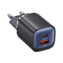 USAMS Laidinis įkroviklis CC254 30W GaNUSB-C/USB-A Fast Charging HC Series juodos spalvos CC254TC01