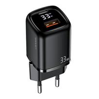 USAMS Laidinis įkroviklis 1xUSB-C + 1xUSB T46 33W (only head) PD3.0 + QC3.0 Fast Charging juodos spalvos CC152TC01