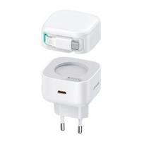 USAMS Charger 1xUSB-C with retractable USB-C cable (only head) PD+QC 35W Gan Fast Charging baltos spalvos