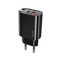 USAMS Laidinis įkroviklis 1xUSB-C + 1xUSB T35 20W (only head) PD3.0 + QC3.0 Fast Charging juodos spalvos CC121TC02