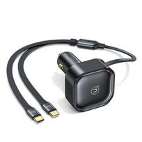 USAMS automobilinis įkroviklis su ištraukiamu laidu 2xUSB-C C41 PD 30W greitas įkrovimas juodas/juodas CC220CC01 (US-CC