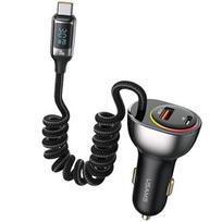 USAMS automobilinis įkroviklis C37 1xUSB+1xUSB-C 60W +USB-C Cable 30W PD+QC Fast Charge black CC192CC01