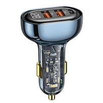 USAMS automobilinis įkroviklis 2xUSB+1xUSB-C 125W Fast Charge transparent blue CC158CC02 (US-CC158)