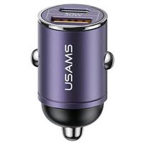 USAMS automobilinis įkroviklis 1xUSB+1xUSB-C C38 30WPD Fast Charge with Built-in Ring Purple CC206C