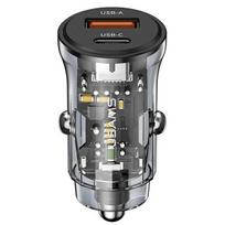USAMS automobilinis įkroviklis 1xUSB+1xUSB-C C32 30W Fast Charge black CC164CC01 (US-CC164)