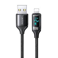 USAMS pintas laidas U78 Lightning 1.2m LED 2.4A greitas įkrovimas juodos spalvos SJ543USB01 (US-SJ543)