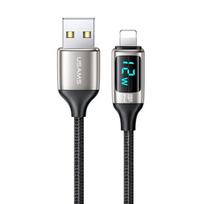 USAMS Pintas laidas U78 Lightning 1.2m LED 2.4A greitas įkrovimas sidabrinės juodos spalvos SJ543USB02 (US-SJ543)