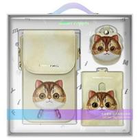 Nimmy 3in1 rinkinys telefono krepšys + piniginė + dėklas lokatoriui khaki Big Eyed Pet 2.0 Cat