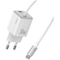 USAMS JC Series CC264 30W GaN Mini Fast Charge 2xUSB-C baltos spalvos Laidinis įkroviklis
