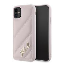 Karl Lagerfeld KLHCN61PQDSMGP Apple iPhone 11 / Xr 6.1″ rožinės spalvos kietas dėklas Diagonal Quilted Script