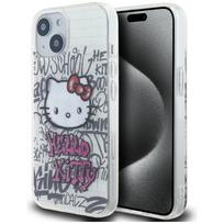 Hello Kitty HKHCP15SHDGPHT Apple iPhone 15 /14 / 13 6.1″ baltos spalvos kietas dėklas IML Kitty On Bricks Graffiti