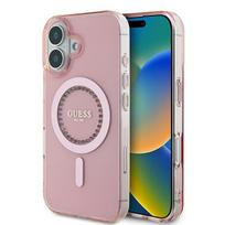 Guess GUHMP16SPFTDTEP Apple iPhone 16 6.1″ rožinės spalvos kietas dėklas IML Rhinestones MagSafe