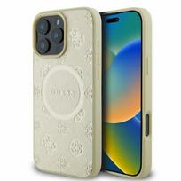 Guess GUHMP16LPSAPSMED Apple iPhone 16 Pro 6.3″ gold kietas dėklas Saffiano Peony Classic Logo MagSafe