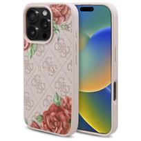 Guess GUHMP16LP4ROPEMCP Apple iPhone 16 Pro 6.3″ rožinės spalvos kietas dėklas 4G Flowers Print MagSafe