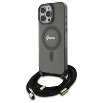 Guess GUHMP16LHCTSGNSK Apple iPhone 16 Pro 6.3″ juodos spalvos kietas dėklas Crossbody Cord Script MagSafe