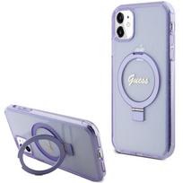 Guess GUHMN61HRSGSU Apple iPhone 11 / Xr 6.1″ violetinės spalvos kietas dėklas Ring Stand Script Glitter MagSafe