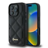 Guess GUHCP16LPSQSQSK Apple iPhone 16 Pro 6.3″ juodos spalvos kietas dėklas Quilted Metal Logo