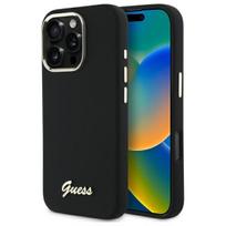 Guess GUHCP16LSMBSLK Apple iPhone 16 Pro 6.3″ juodos spalvos kietas dėklas Silicone Script Metal Logo & Frame
