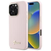 Guess GUHCP16LSMBSLP Apple iPhone 16 Pro 6.3″ rožinės spalvos kietas dėklas Silicone Script Metal Logo & Frame