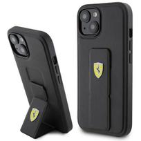 Ferrari FEHCP15SGSPSIK Apple iPhone 15 / 14 /13 6.1″ juodos spalvos kietas dėklas Grip Stand Metal Logo