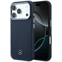 Dėklas Mercedes Leather Semi Wrap Wood Effect MagSafe iPhone 17 Pro Max tamsiai mėlynas