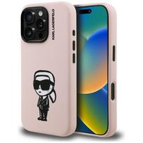 Dėklas Karl Lagerfeld Silicone Karl Sketch MagSafe Apple iPhone 16 Pro rožinės spalvos