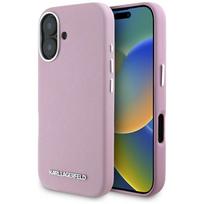 Dėklas Karl Lagerfeld Saffiano Full Wrapped Elongated Metal Logo MagSafe Apple iPhone 16 rožinės spalvos
