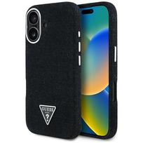 Dėklas Guess Denim Triangle Logo MagSafe Apple iPhone 16 juodos spalvos