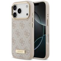 Guess 4G Logo Plate MagSafe dėklas Apple iPhone 17 Pro rožinės spalvos