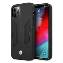BMW BMHCP12MRSCSK Apple iPhone 12 / 12 Pro 6,1″ juodos spalvos kietas dėklas Leather Perforate Sides