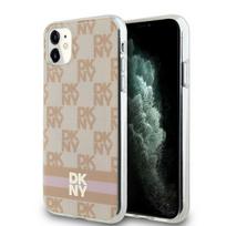 DKNY DKHMN61HCPTSP Apple iPhone 11   Xr 6.1 inch rožinės spalvos kietas dėklas IML Checkered Mono Pattern & Printed Stripe