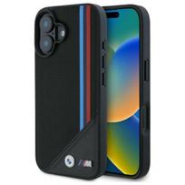 BMW BMHMP16S23 PUTRK Apple iPhone 16 6.1″ juodos spalvos kietas dėklas M Meshed Tricolor Stripes MagSafe