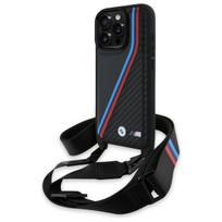 BMW BMHCP16L23PSVTK Apple iPhone 16 Pro 6.3″ juodos spalvos hardcase M Edition Carbon Tricolor Lines & Strap