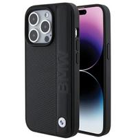 Dėklas BMW BMHCP15X22RDPK Apple iPhone 15 Pro Max 6.7″ juodos spalvos kietas dėklas Leather Textured & Stripe